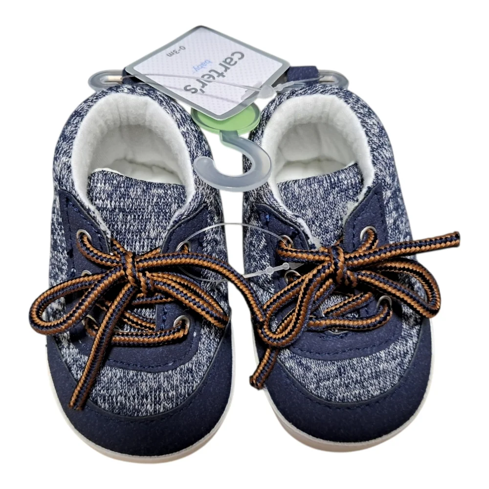 Carter's Baby Knit Casual Crib Shoes, 0-3 Months Navy Blue & White New With Tags